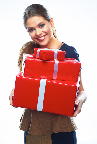 Woman holds gift - Foto, imagen