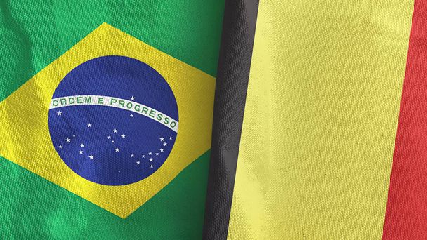 Belgium and Brazil two flags textile cloth 3D rendering - Foto, Imagen