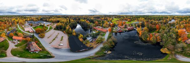 Panoramic aerial view of old village Ruotsinpyhtaa at autumn, Finland. - Photo, Image