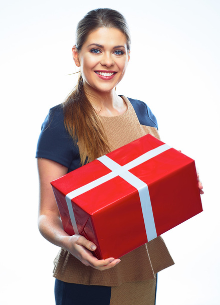 Woman holds gift - Foto, Imagen