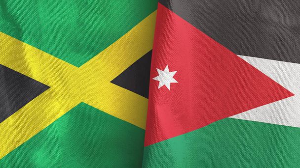 Giordania e Giamaica due bandiere tessuto 3D rendering - Foto, immagini