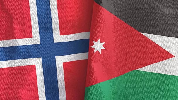 Йорданія і Норвегія два прапори текстильна тканина 3D рендеринг - Фото, зображення