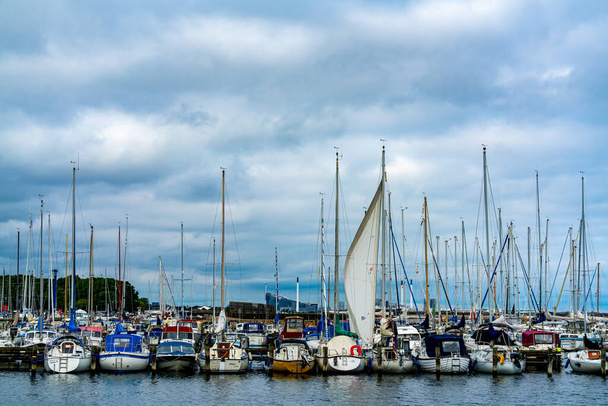 Sailboats docked side by side in a large marina. . High quality photo - Photo, Image