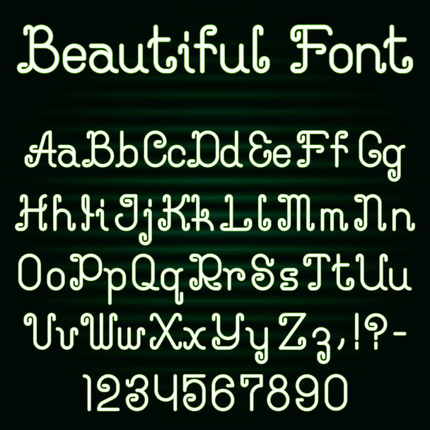 Beautiful curly font. Alphabet of ornate capital and lowercase letters with digits and punctuation marks. - Vector, Image