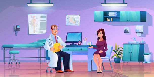 Woman on consultation of general practitioner room - Vector, Image