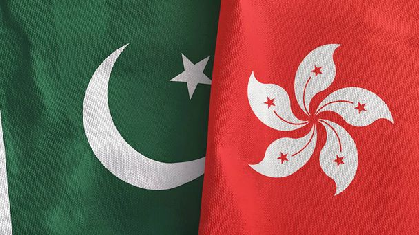 Hong Kong y Pakistán dos banderas de tela textil representación 3D - Foto, imagen