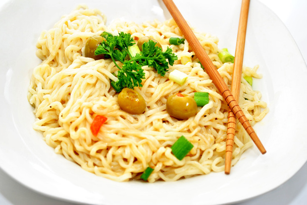 Thai Noodles with Vegetables and Chop Sticks - Photo, Image