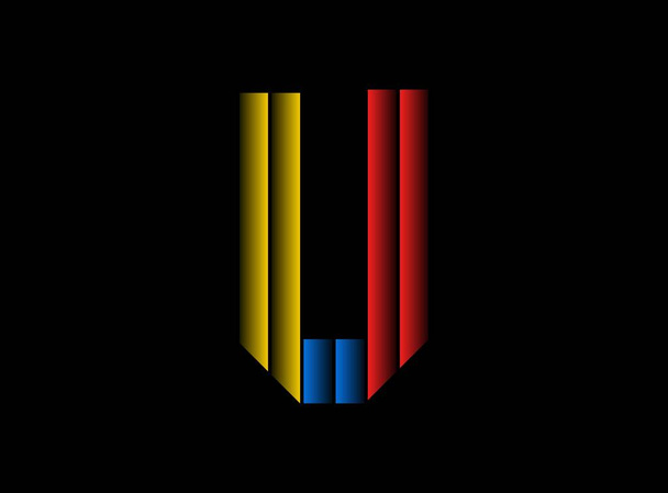 V lettre vectorielle desing, logo de police de couleur. Dynamique fente rouge, bleu, jaune sur fond noir. Pour les médias sociaux, les éléments de design, l'affiche créative, le modèle Web et plus encore - Vecteur, image