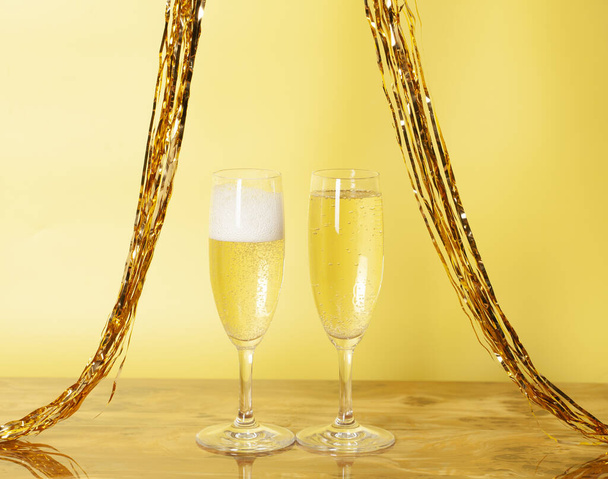 Happy New Year and Valentine's day greeting card with glasses of champagne. - Фото, изображение