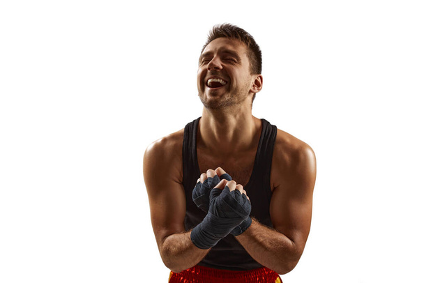 portrait of handsome boxer laugh - Zdjęcie, obraz