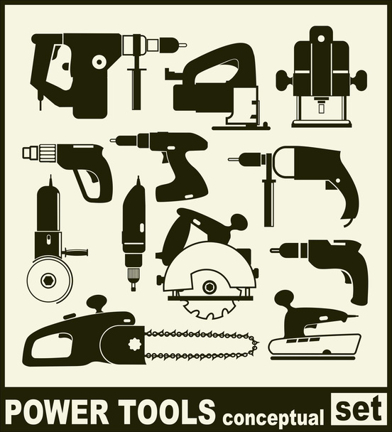 Power Tools - концептуальный набор изолированных векторных значков
 - Вектор,изображение