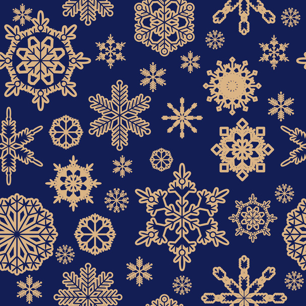 Christmas seamless pattern with  golden icon snowflakes. Merry Christmas and Happy New Year. Beautiful  holiday ornament for unique winter design. Template background, packaging paper, cover, fabric, textile, card, web sait . Vector illustration. - Vettoriali, immagini