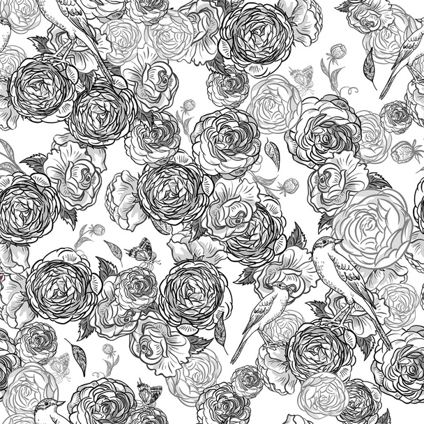 Vintage seamless monochrome roses pattern - Vector, Image