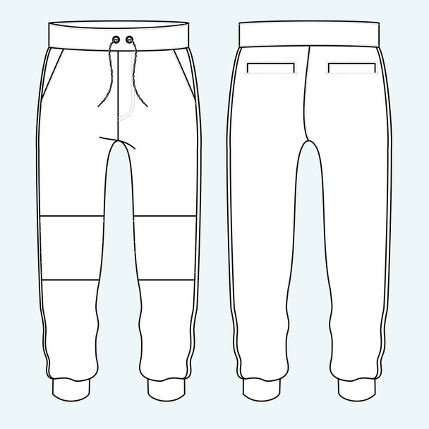 SWEAT PANTS FASHION FLAT SKETCHES technical drawings teck pack Illustrator vector template - Vector, Image
