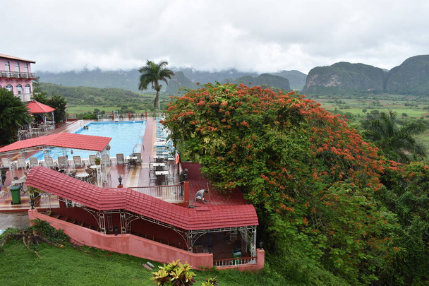 Вид на басейн в готелі los Jazmine ландшафт VInales Cuba - Фото, зображення