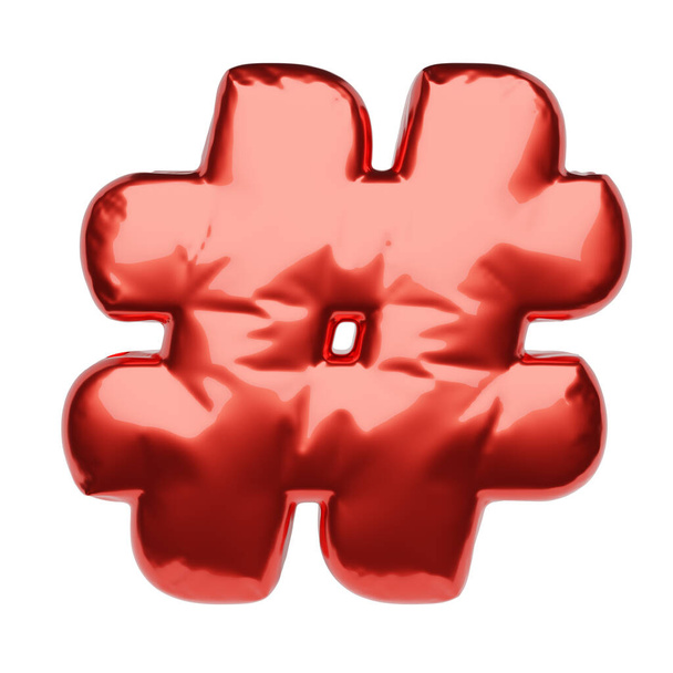 Номерний знак або символ хештегу, зроблений з червоної надувної кулі, ізольовані на білому тлі. 3D ілюстрація рендеринга
. - Фото, зображення