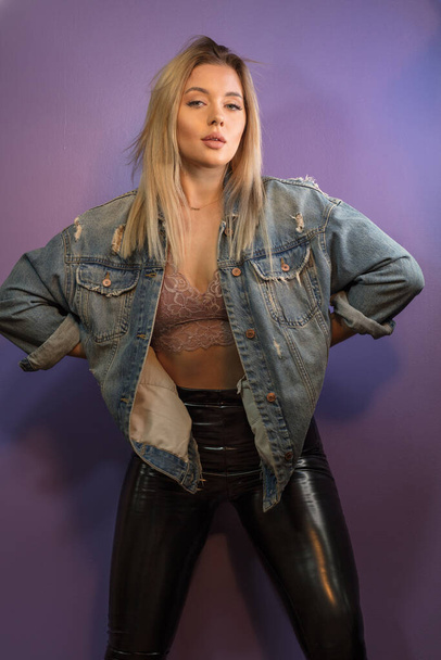 Model in denim jacket posing - Photo, Image
