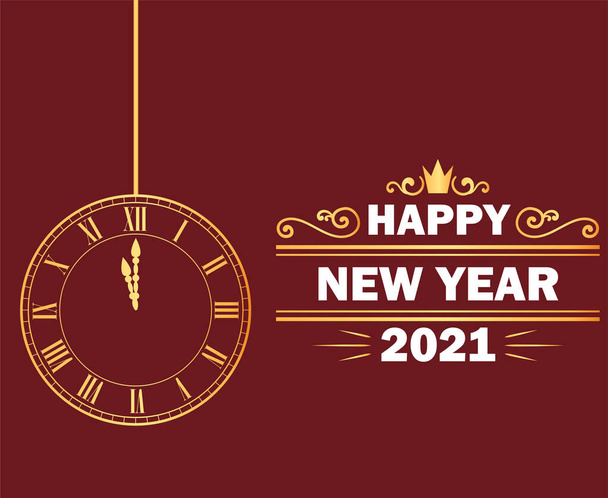  vektorová ilustrace zlatých prvků na červeném pozadí s bílým šťastný nový rok 2021 - Vektor, obrázek