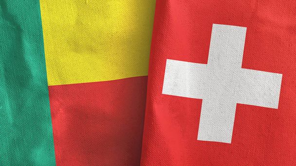 Svizzera e Benin due bandiere tessuto rendering 3D - Foto, immagini