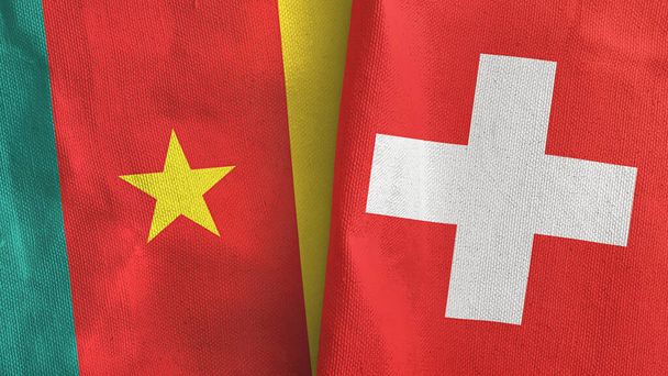 Schweiz und Kamerun zwei Flaggen Textiltuch 3D-Rendering - Foto, Bild
