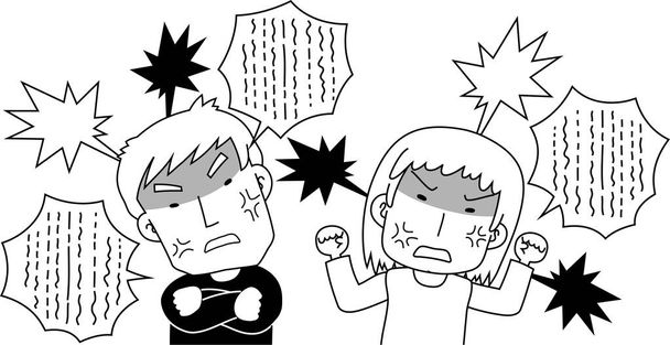 Questa è un'illustrazione di coppia arrabbiata monocromatica che fa una denuncia feroce  - Vettoriali, immagini