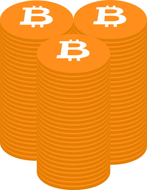 Esta es una ilustración de las medallas de Bitcoin apiladas mucho  - Vector, imagen