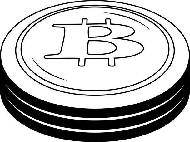 Esta es una ilustración de Monocromo 3 medallas de Bitcoin apiladas  - Vector, imagen