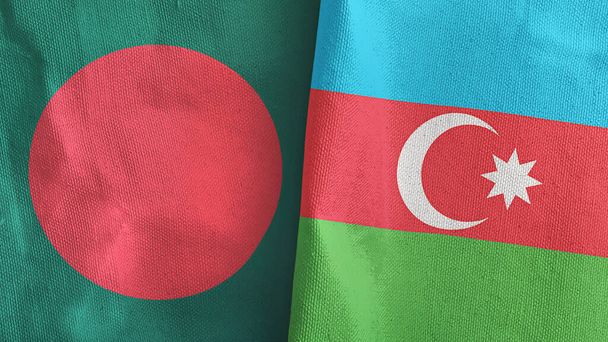 Azerbaiyán y Bangladesh dos banderas de tela textil representación 3D - Foto, Imagen
