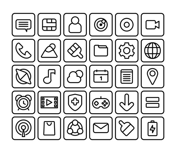 Colección de iconos sobre móvil, reproductor multimedia, smartphone, sitio web. Se puede convertir en varios tamaños. Formato de archivo vectorial, y compatible para móvil y sitio web - Vector, imagen