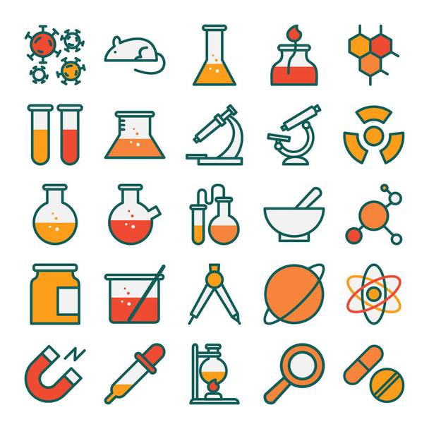 Ikongyűjtemény a tudományról és a laboratóriumokról. Különböző méretekre konvertálható. Vector fájlformátum, és kompatibilis a mobil és a honlap - Vektor, kép