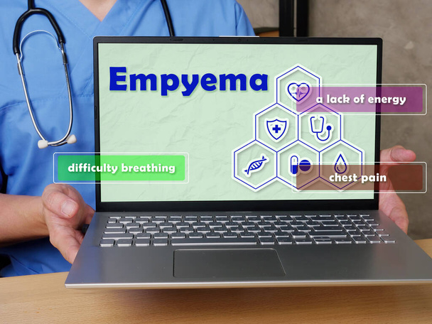 Ιατρική έννοια έννοια Empyema δυσκολία στην αναπνοή μια έλλειψη ενέργειας πόνο στο στήθος με σημάδι στο κομμάτι του χαρτιού - Φωτογραφία, εικόνα
