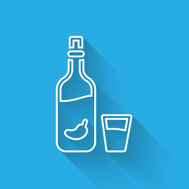 White line Vodka with pepper and glass icon isolated with long shadow. Ukrainian national alcohol.  Vector. - Vector, Image