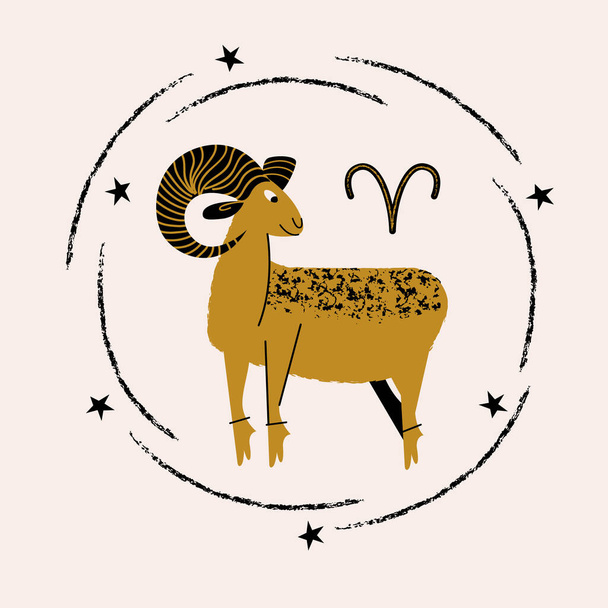 Aries zodiac sign. Golden Aries on a light background. Horoscope and astrology. Vector illustration in a flat style. - Вектор, зображення