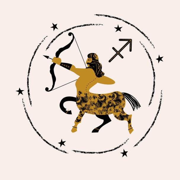 The constellation of Sagittarius. Sign of the zodiac Sagittarius. The centaur shoots a bow. Vector illustration on light background. - Vector, Image