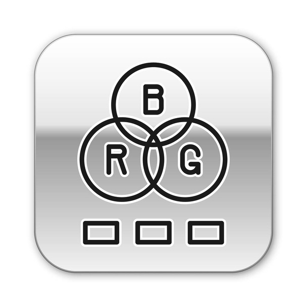 Black line RGB color mixing icon isolated on white background. Silver square button. Vector. - Vector, Image