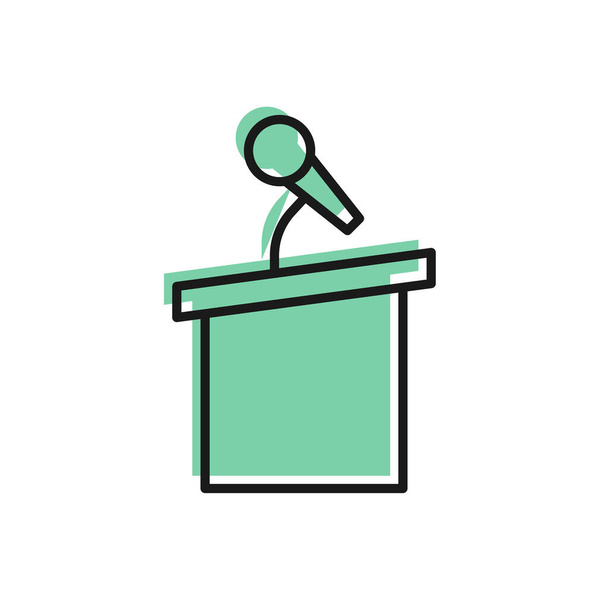 Schwarze Linie Stage Stand oder Debatte Podium Symbol isoliert auf weißem Hintergrund. Redetribüne der Konferenz. Vektor. - Vektor, Bild