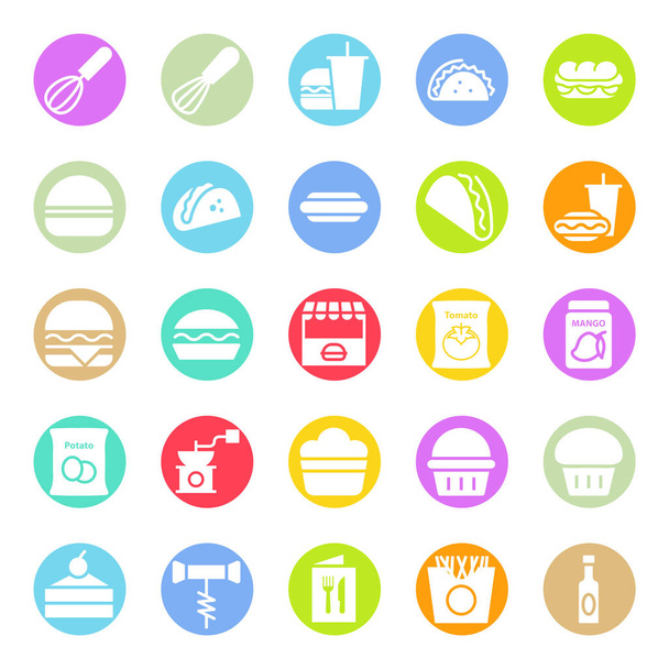 Circle color glyph icons for food. - Vektor, obrázek