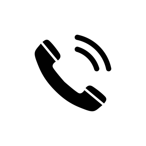Telefonhívások fogadása, telefonkészülék. Lapos vektor ikon illusztráció. Egyszerű fekete szimbólum fehér háttérrel. Telefonos vevőkészülék Hívás Telefon Kézibeszélő jel design sablon webes és mobil UI elem - Vektor, kép