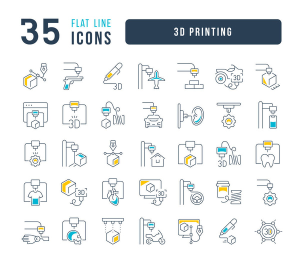 Impresión 3D. Colección de iconos perfectamente delgados para el diseño web, la aplicación y los proyectos más modernos. El kit de señalización para la categoría Tecnología. - Vector, imagen