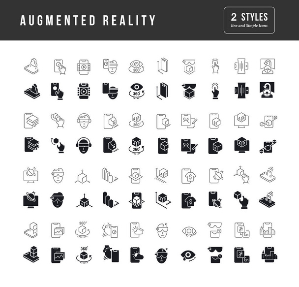 Augmented Reality. Collection of perfectly simple monochrome icons for web design, app, and the most modern projects. Universal pack of classical signs for category Technology. - Vector, Image
