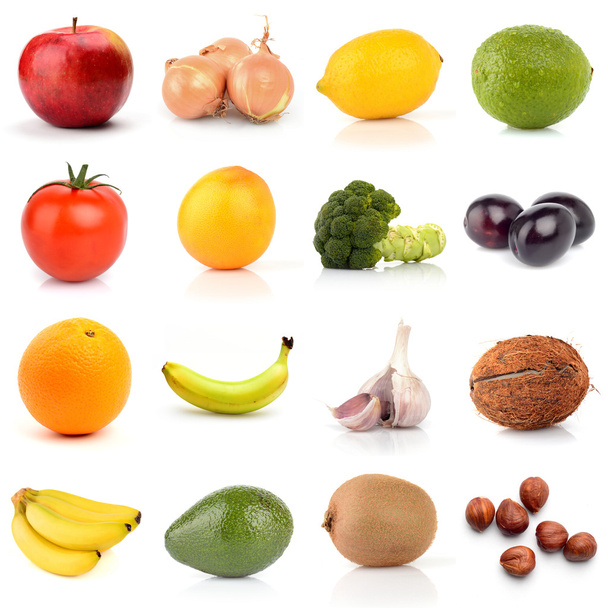 conjunto de frutas y verduras aisladas en blanco - Foto, imagen