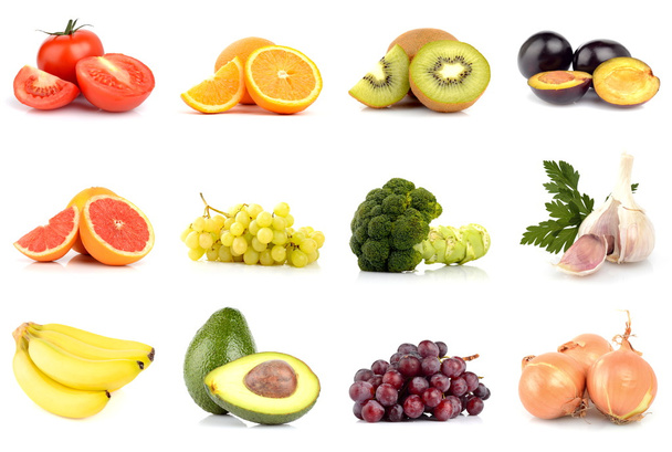 conjunto de frutas y verduras aisladas en blanco - Foto, imagen
