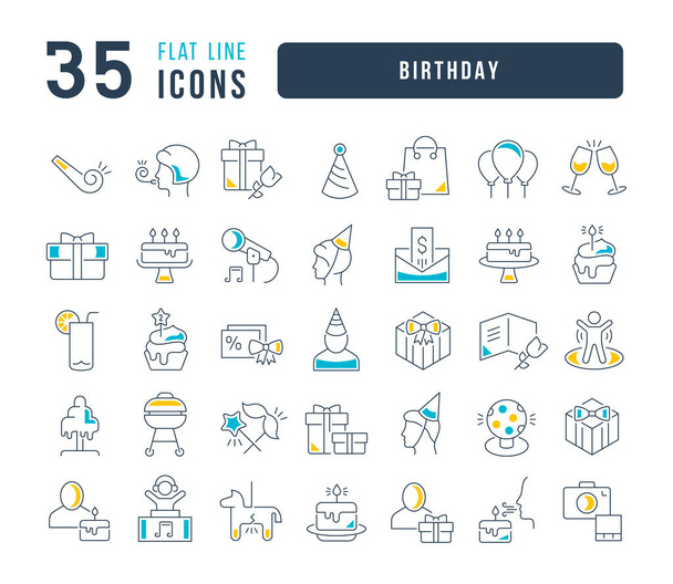 Cumpleaños. Colección de iconos perfectamente delgados para el diseño web, la aplicación y los proyectos más modernos. El kit de signos para la categoría Vacaciones. - Vector, Imagen