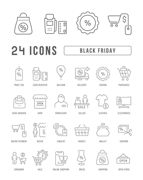 Schwarzer Freitag. Sammlung perfekt dünner Icons für Webdesign, App und die modernsten Projekte. Das Schilderset für die Kategorie Urlaub. - Vektor, Bild