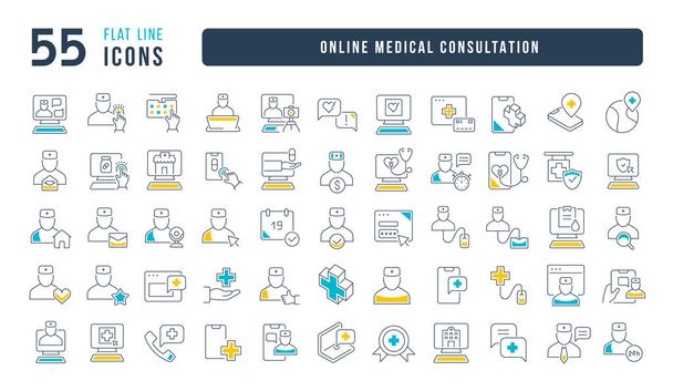 Medizinische Online-Beratung. Sammlung perfekt dünner Icons für Webdesign, App und die modernsten Projekte. Das Schilderset für die Kategorie Medizin. - Vektor, Bild