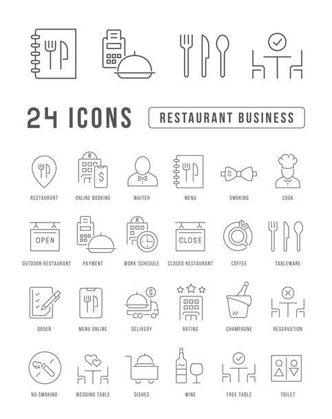 Restaurant zaken. Verzameling van perfect dunne pictogrammen voor webdesign, app en de meest moderne projecten. De kit van borden voor categorie Bedrijf. - Vector, afbeelding