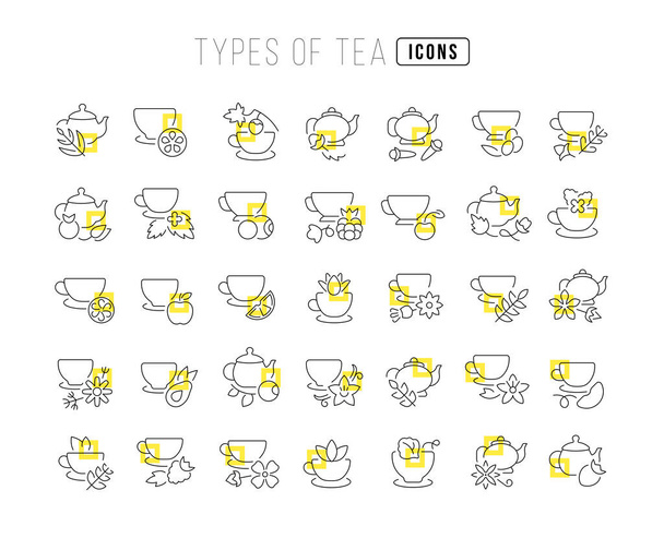 Teesorten. Sammlung perfekt dünner Icons für Webdesign, App und die modernsten Projekte. Das Schilderset für die Kategorie Essen und Trinken. - Vektor, Bild
