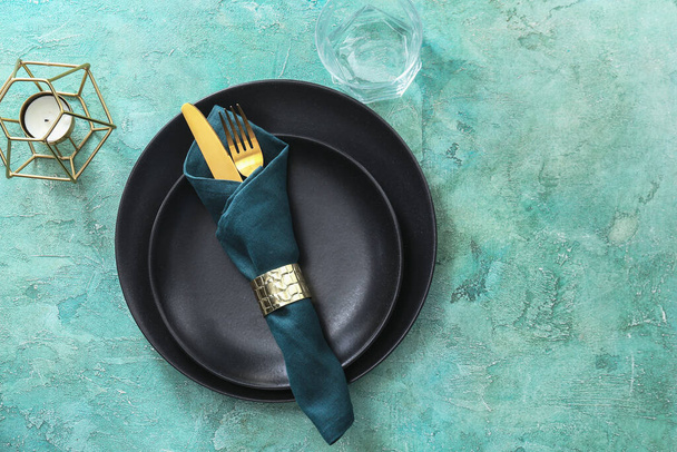 Beautiful table setting on color background - Photo, Image