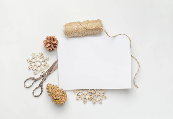 Beautiful Christmas composition with blank card on white background - Φωτογραφία, εικόνα