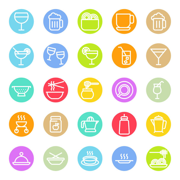 Iconos de contorno de color círculo para la comida. - Vector, imagen